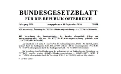 COVID-19-Lockerungsverordnung vom 18. September 2020