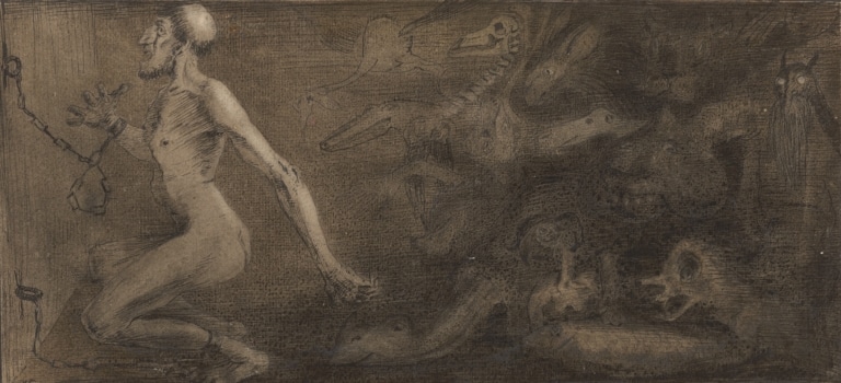 Alfred Kubin, Der Gefangene, vor 1900, zu sehen in der Albertina Modern Ausstellung.