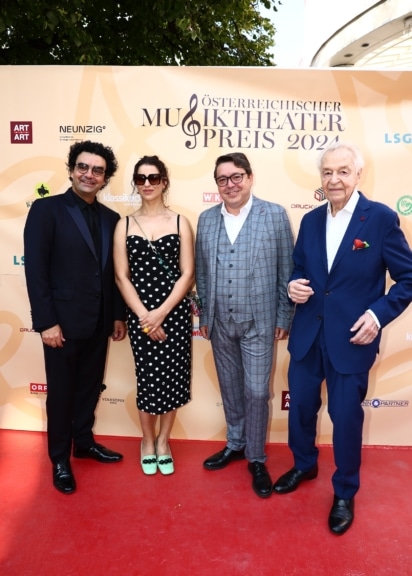 Rolando Villazón, Asmik Grigorian, Karl-Michael Ebner und Harald Serafin während der Musiktheaterpreis 2024.